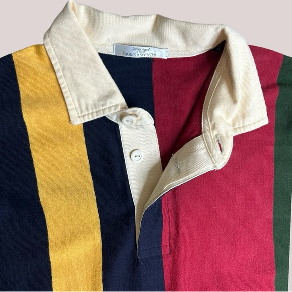 Vintage 90s Marks and Spencer Rugby Jersey Polo - UK Size 3 / Men’s Med - Picture 4 of 8
